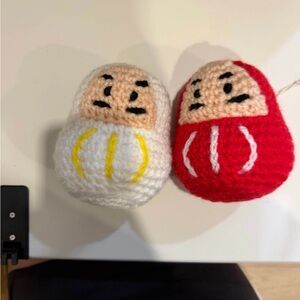 Crocheted Daruma Dolls in Red and White